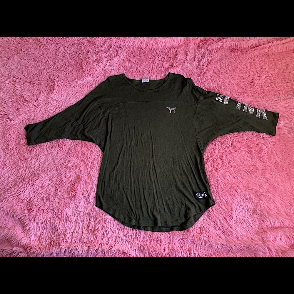 Pink sequin logo shirt